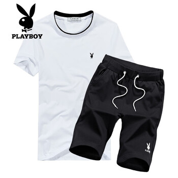 花花公子（PLAYBOY） 短袖 男士T恤 白衣黑褲 
