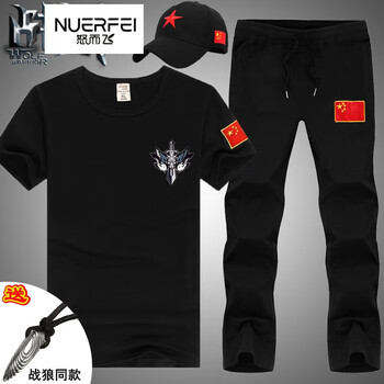 怒而飛（NUERFEI） 短袖 男士T恤 戰(zhàn)狼紅旗黑色 