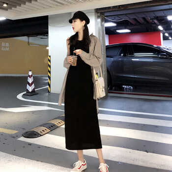 毛呢鑲鉆連衣裙