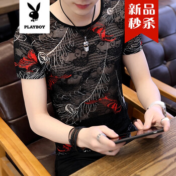 花花公子（PLAYBOY ESTABLISHED 1953） 短袖 男士T恤 紅鳥(niǎo) 