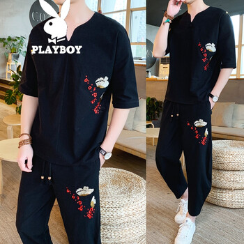 花花公子（PLAYBOY ESTABLISHED 1953） 短袖 男士T恤 TZ110黑色 