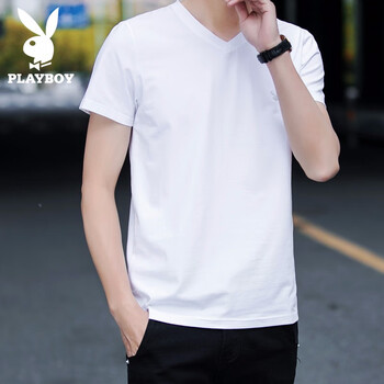 花花公子（PLAYBOY） 短袖 男士T恤 新款白色 