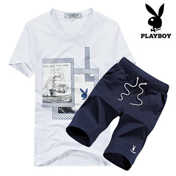 花花公子（PLAYBOY） 短袖 男士T恤 白色+藍(lán)色 