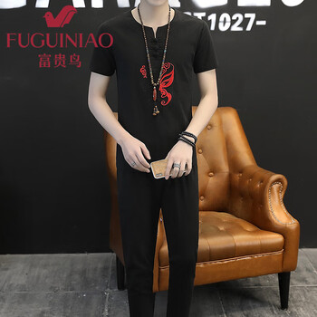 富貴鳥(niǎo)（FUGUINIAO） 短袖 男士T恤 905黑色(短袖+九分褲) 