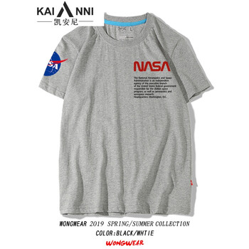 凱安尼（KAIANNI） 短袖 男士T恤 灰色（NASA聯(lián)名HP+袖章） 