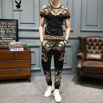 花花公子（PLAYBOY ESTABLISHED 1953） 短袖 男士T恤 CZ55長(zhǎng)褲 