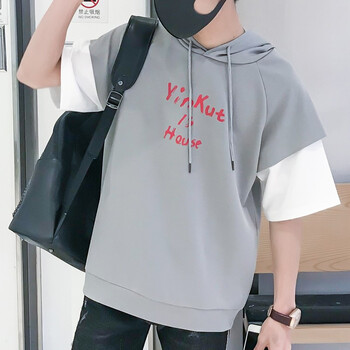 謎城 五分袖 男士T恤 灰色 