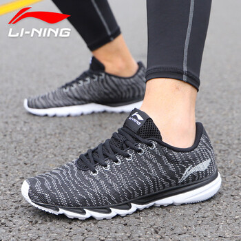李寧（LI-NING）跑步鞋黑/銀灰春夏網(wǎng)面 