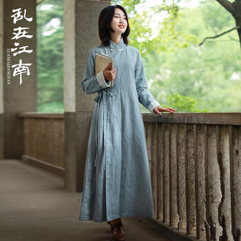 亂在江南 純色 腰帶，紐扣 連衣裙