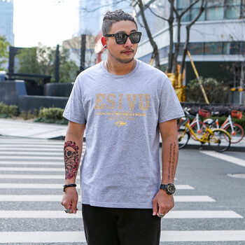 傲信鳥 短袖 男士T恤 小魚灰色 XL，4XL，5XL，L，M，XXL，XXXL
