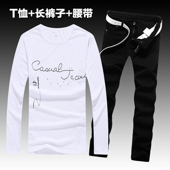 軒辰氏 長(zhǎng)袖 男士T恤 潑墨白+黑褲 