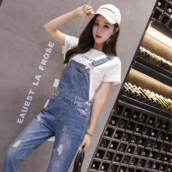 佐曼姿 高腰 背帶褲 女 九分褲 牛仔褲
