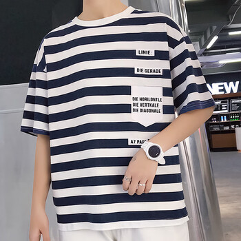 正貂（zhengdiao） 短袖 男士T恤 藏青條紋 