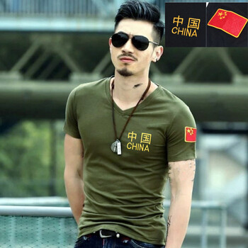SD 短袖 男士T恤 中國字V領(lǐng)軍綠 