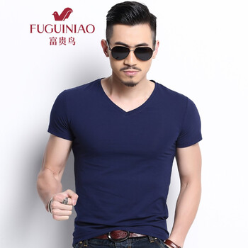 富貴鳥(niǎo)（FUGUINIAO） 短袖 男士T恤 V領(lǐng)藍(lán)色 