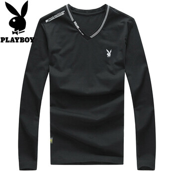 花花公子（PLAYBOY） 長(zhǎng)袖 男士T恤 黑色長(zhǎng)袖丨兔頭繡花款 