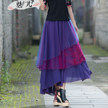 紗網(wǎng)民族風中長裙