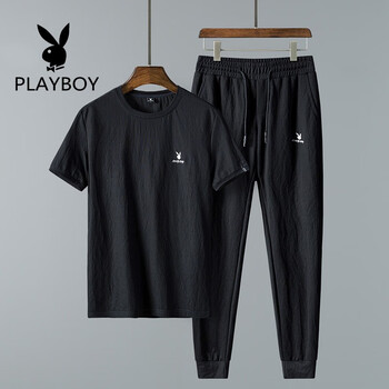 花花公子（PLAYBOY） 短袖 男士T恤 黑+黑 