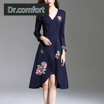 dr.comfort 純色 繡花，刺繡，開衩，貼布 連衣裙