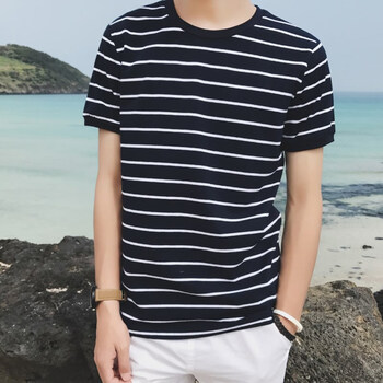 軒辰氏 短袖 男士T恤 短袖T恤條紋黑色 