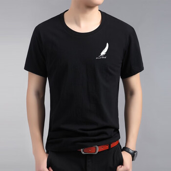 K L B ZHE 短袖 男士T恤 小羽毛黑色 S，XL，4XL，5XL，L，XXXL，M，XXL