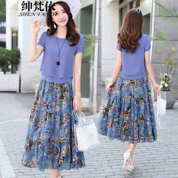 紳梵依（SHEN FAN YI） 碎花 拼色，印花，燙畫 連衣裙