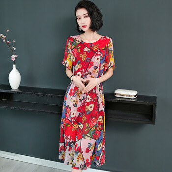 余今 花色 3D，不對(duì)稱，印花，蝴蝶結(jié)，立體裝飾 連衣裙
