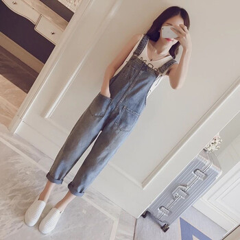 媚笛（MEIDI） 高腰 背帶褲 女 九分褲 牛仔褲