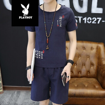 花花公子（PLAYBOY） 短袖 男士T恤 禪藍(lán)色 (短褲套裝) 