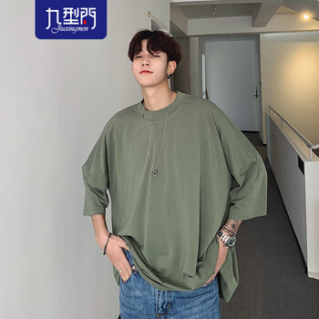 九型門（JIU XING MEN） 七分袖 男士T恤 綠色 