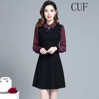 CUF 格子 拼接，格子，蝴蝶結(jié)，立體裝飾 連衣裙