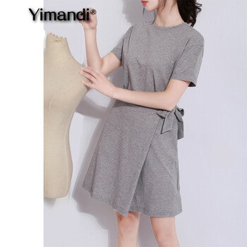 億曼帝（yimandi） 純色 不對(duì)稱(chēng)，拼接，綁帶 連衣裙