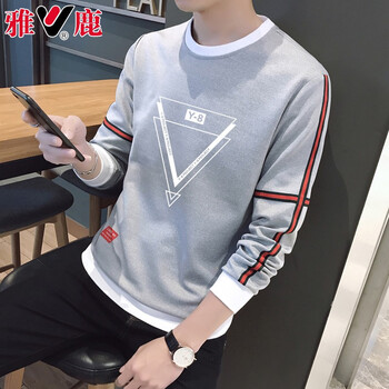 雅鹿 長袖 男士T恤 1803#【灰色 無絨款】 
