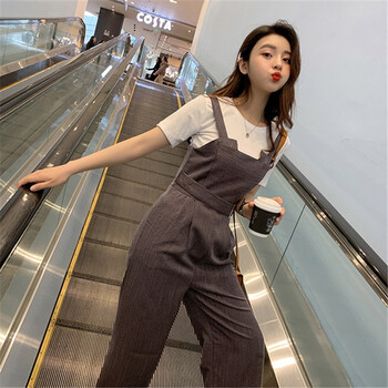 媞舍 高腰 背帶褲 女 九分褲 休閑褲