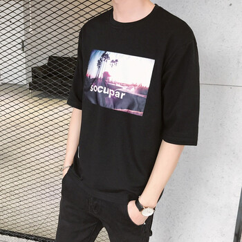 三日晶 五分袖 男士T恤 13-黑色 