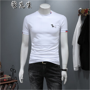 管先生 短袖 男士T恤 F611白色 4XL，M，加大