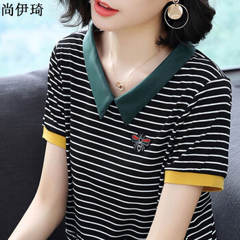 尚伊琦 繡花，刺繡 短袖 T恤 女 POLO領(lǐng)