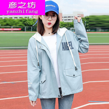 彥之坊（Yanzhifang） 連帽 長袖 女 短外套 口袋，拉鏈，印花