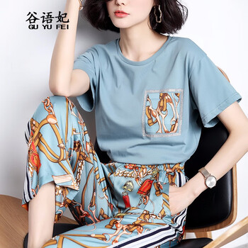 谷語(yǔ)妃（GUYUFEI） 拼色 短袖 T恤 女 圓領(lǐng)