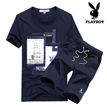 花花公子（PLAYBOY ESTABLISHED 1953） 短袖 男士T恤 深藍(lán)+深藍(lán) 