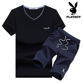 花花公子（PLAYBOY） 短袖 男士T恤 1828黑+深藍(lán) 