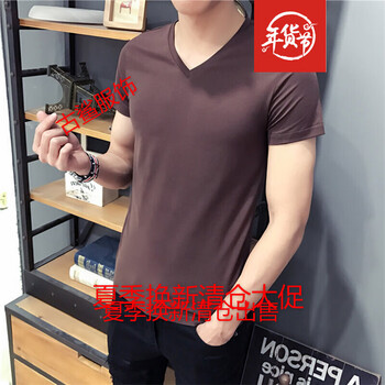 尊尚鳥(niǎo) 短袖 男士T恤 咖啡色V領(lǐng)短袖 