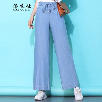 洛杰仕（LOVJES） 高腰 闊腿褲 女 九分褲 休閑褲