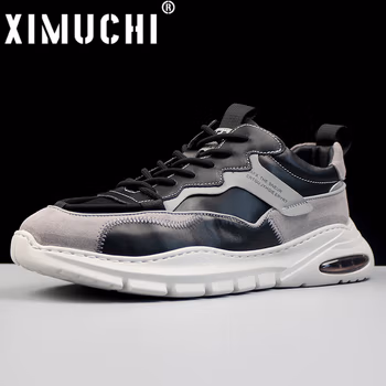 希慕驰XIMUCHI品牌 老爹鞋男厚底 秋冬新款皮面休闲鞋透气百搭运动鞋鞋子男 轻质男鞋 黑色(礼盒装) 41
