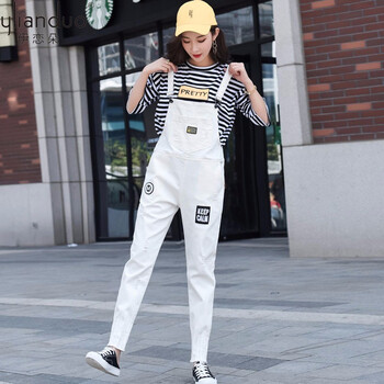 伊戀朵（YLIANDUO） 高腰 背帶褲 女 九分褲 牛仔褲