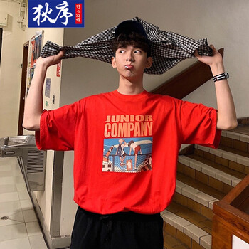 狄序 短袖 男士T恤 紅色 