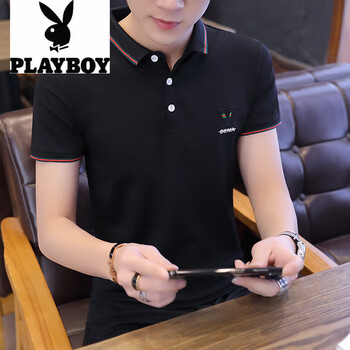 花花公子（PLAYBOY） 短袖 男士T恤 黑色210-A1604 