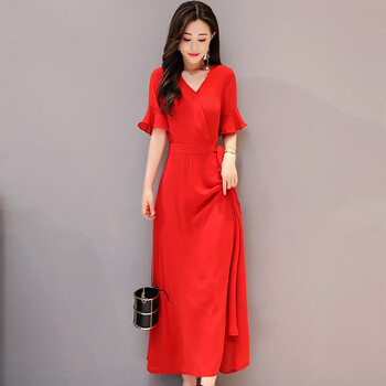 祖燕（ZUYAN） 純色 拼接，腰帶 連衣裙