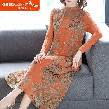 紅蜻蜓（RED DRAGONFLY） 大花 拼接，提花 連衣裙