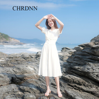 赤典（CHRDNN） 純色 拼接，紐扣，褶皺，木耳邊 連衣裙